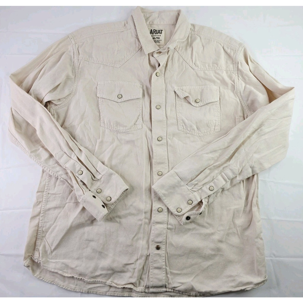 Ariat Men's Distressed Long-Sleeve Pearl Snap Shirt Retro Fit Cerme Size XL